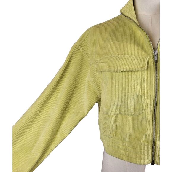 NEW Aerie X-Small Cropped Lime Green Ribbed Jacket Cotton Corduroy Zip Close - Picture 10 of 15